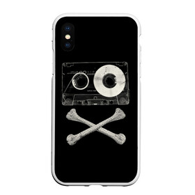 Чехол для iPhone XS Max матовый с принтом Pirate Music в Тюмени, Силикон | Область печати: задняя сторона чехла, без боковых панелей | Тематика изображения на принте: 80s | 90s | bone | dance | disco | music | pirate | retro | skelet | skull | tape | диско | кассета | кости | музыка | пират | ретро | скелет | череп