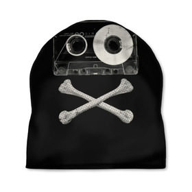 Шапка 3D с принтом Pirate Music в Тюмени, 100% полиэстер | универсальный размер, печать по всей поверхности изделия | Тематика изображения на принте: 80s | 90s | bone | dance | disco | music | pirate | retro | skelet | skull | tape | диско | кассета | кости | музыка | пират | ретро | скелет | череп