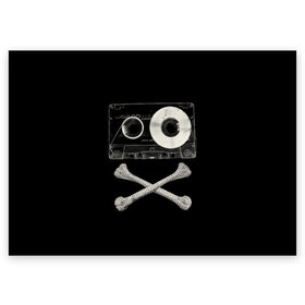 Поздравительная открытка с принтом Pirate Music в Тюмени, 100% бумага | плотность бумаги 280 г/м2, матовая, на обратной стороне линовка и место для марки
 | Тематика изображения на принте: 80s | 90s | bone | dance | disco | music | pirate | retro | skelet | skull | tape | диско | кассета | кости | музыка | пират | ретро | скелет | череп