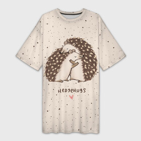 Платье-футболка 3D с принтом Влюбленные ежики в Тюмени,  |  | amour | animal | beast | happy | heart | hedgehog | life | love | амур | влюбленность | ежик | животное | жизнь | зверь | любовь | объятья | радость | сердце | счастье