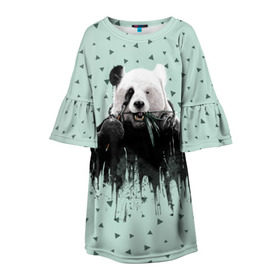 Детское платье 3D с принтом Панда-художник в Тюмени, 100% полиэстер | прямой силуэт, чуть расширенный к низу. Круглая горловина, на рукавах — воланы | animal | art | artist | bear | beast | design | panda | style | арт | дизайн | животное | зверь | кисть | краски | медведь | панда | стиль | художник