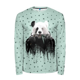 Мужской лонгслив 3D с принтом Панда-художник в Тюмени, 100% полиэстер | длинные рукава, круглый вырез горловины, полуприлегающий силуэт | animal | art | artist | bear | beast | design | panda | style | арт | дизайн | животное | зверь | кисть | краски | медведь | панда | стиль | художник