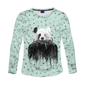 Женский лонгслив 3D с принтом Панда-художник в Тюмени, 100% полиэстер | длинные рукава, круглый вырез горловины, полуприлегающий силуэт | animal | art | artist | bear | beast | design | panda | style | арт | дизайн | животное | зверь | кисть | краски | медведь | панда | стиль | художник
