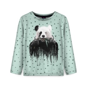 Детский лонгслив 3D с принтом Панда-художник в Тюмени, 100% полиэстер | длинные рукава, круглый вырез горловины, полуприлегающий силуэт
 | animal | art | artist | bear | beast | design | panda | style | арт | дизайн | животное | зверь | кисть | краски | медведь | панда | стиль | художник