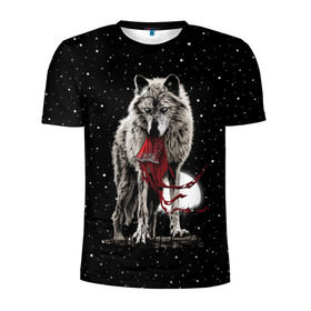 Мужская футболка 3D спортивная с принтом Серый волк в Тюмени, 100% полиэстер с улучшенными характеристиками | приталенный силуэт, круглая горловина, широкие плечи, сужается к линии бедра | angry | animal | beast | heaven | moon | night | rage | sky | star | wild | wolf | волк | дикий | животное | звезды | зверь | злость | красная шапочка | луна | небеса | небо | ночь | сказка | ярость