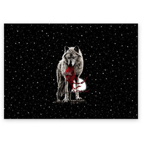 Поздравительная открытка с принтом Серый волк в Тюмени, 100% бумага | плотность бумаги 280 г/м2, матовая, на обратной стороне линовка и место для марки
 | angry | animal | beast | heaven | moon | night | rage | sky | star | wild | wolf | волк | дикий | животное | звезды | зверь | злость | красная шапочка | луна | небеса | небо | ночь | сказка | ярость