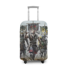 Чехол для чемодана 3D с принтом For Honor в Тюмени, 86% полиэфир, 14% спандекс | двустороннее нанесение принта, прорези для ручек и колес | for honor | боевые топоры | воители | доспехи | мечи | трое 3 | шлем