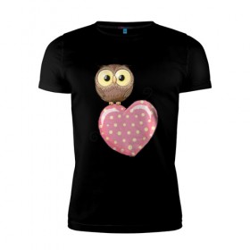 Мужская футболка премиум с принтом Совёнок на сердце в Тюмени, 92% хлопок, 8% лайкра | приталенный силуэт, круглый вырез ворота, длина до линии бедра, короткий рукав | Тематика изображения на принте: птицы