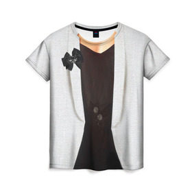 Женская футболка 3D с принтом Пиджак в Тюмени, 100% полиэфир ( синтетическое хлопкоподобное полотно) | прямой крой, круглый вырез горловины, длина до линии бедер | бабочка | жакет | женский | одежда | пиджак