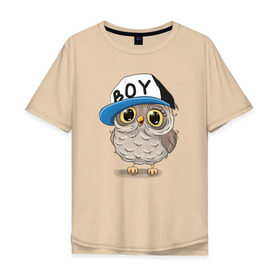 Мужская футболка хлопок Oversize с принтом Совёнок в Тюмени, 100% хлопок | свободный крой, круглый ворот, “спинка” длиннее передней части | птицы