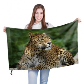 Флаг 3D с принтом Леопард в Тюмени, 100% полиэстер | плотность ткани — 95 г/м2, размер — 67 х 109 см. Принт наносится с одной стороны | 