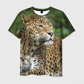 Мужская футболка 3D с принтом Леопард в Тюмени, 100% полиэфир | прямой крой, круглый вырез горловины, длина до линии бедер | 