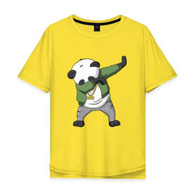 Мужская футболка хлопок Oversize с принтом Panda dab в Тюмени, 100% хлопок | свободный крой, круглый ворот, “спинка” длиннее передней части | Тематика изображения на принте: dab | dab n dance | panda dab | панда
