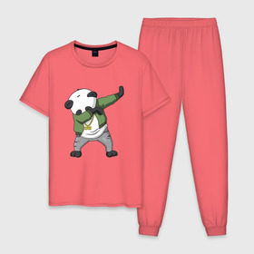 Мужская пижама хлопок с принтом Panda dab в Тюмени, 100% хлопок | брюки и футболка прямого кроя, без карманов, на брюках мягкая резинка на поясе и по низу штанин
 | dab | dab n dance | panda dab | панда