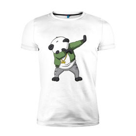 Мужская футболка премиум с принтом Panda dab в Тюмени, 92% хлопок, 8% лайкра | приталенный силуэт, круглый вырез ворота, длина до линии бедра, короткий рукав | Тематика изображения на принте: dab | dab n dance | panda dab | панда