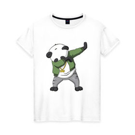 Женская футболка хлопок с принтом Panda dab в Тюмени, 100% хлопок | прямой крой, круглый вырез горловины, длина до линии бедер, слегка спущенное плечо | dab | dab n dance | panda dab | панда