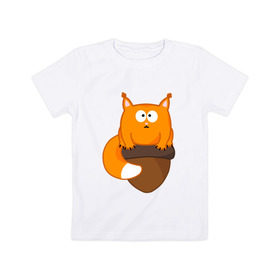 Детская футболка хлопок с принтом Белочка с орешком в Тюмени, 100% хлопок | круглый вырез горловины, полуприлегающий силуэт, длина до линии бедер | милый | орех