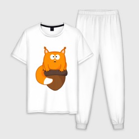 Мужская пижама хлопок с принтом Белочка с орешком в Тюмени, 100% хлопок | брюки и футболка прямого кроя, без карманов, на брюках мягкая резинка на поясе и по низу штанин
 | милый | орех