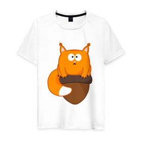 Мужская футболка хлопок с принтом Белочка с орешком в Тюмени, 100% хлопок | прямой крой, круглый вырез горловины, длина до линии бедер, слегка спущенное плечо. | милый | орех