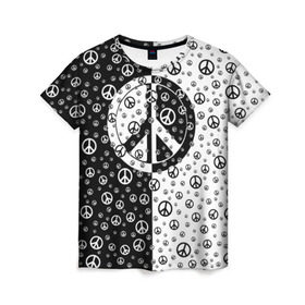 Женская футболка 3D с принтом Peace Symbol в Тюмени, 100% полиэфир ( синтетическое хлопкоподобное полотно) | прямой крой, круглый вырез горловины, длина до линии бедер | love | peace | symbol | знак | любовь | мир | пацифик | пацифика | сигнал | символ | хиппи