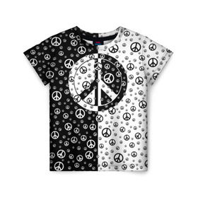 Детская футболка 3D с принтом Peace Symbol в Тюмени, 100% гипоаллергенный полиэфир | прямой крой, круглый вырез горловины, длина до линии бедер, чуть спущенное плечо, ткань немного тянется | Тематика изображения на принте: love | peace | symbol | знак | любовь | мир | пацифик | пацифика | сигнал | символ | хиппи