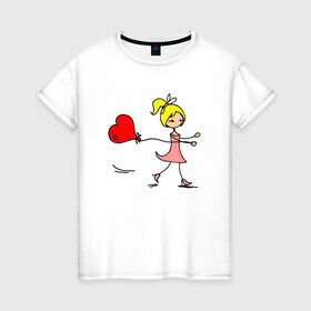 Женская футболка хлопок с принтом Девочка с шариком в Тюмени, 100% хлопок | прямой крой, круглый вырез горловины, длина до линии бедер, слегка спущенное плечо | 