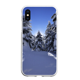 Чехол для iPhone XS Max матовый с принтом Зимний лес в Тюмени, Силикон | Область печати: задняя сторона чехла, без боковых панелей | времена года | ель | зима | леса | лучи света | природа | снег