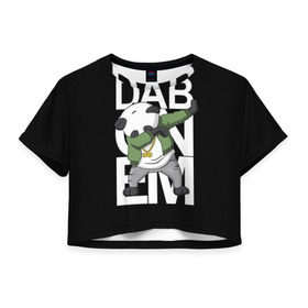 Женская футболка 3D укороченная с принтом Panda dab в Тюмени, 100% полиэстер | круглая горловина, длина футболки до линии талии, рукава с отворотами | dab | dab n dance | dab on em | panda dab | дэб