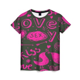 Женская футболка 3D с принтом Valentine`s day в Тюмени, 100% полиэфир ( синтетическое хлопкоподобное полотно) | прямой крой, круглый вырез горловины, длина до линии бедер | love | valentines day | любовь | надписи | паттерн