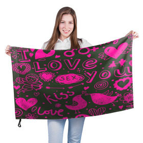 Флаг 3D с принтом Valentine`s day в Тюмени, 100% полиэстер | плотность ткани — 95 г/м2, размер — 67 х 109 см. Принт наносится с одной стороны | love | valentines day | любовь | надписи | паттерн