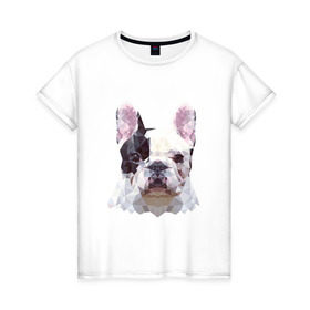 Женская футболка хлопок с принтом Низкополигональный пёс в Тюмени, 100% хлопок | прямой крой, круглый вырез горловины, длина до линии бедер, слегка спущенное плечо | пес | полигон | французский бульдог