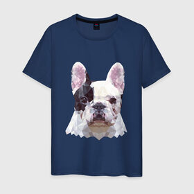 Мужская футболка хлопок с принтом Низкополигональный пёс в Тюмени, 100% хлопок | прямой крой, круглый вырез горловины, длина до линии бедер, слегка спущенное плечо. | пес | полигон | французский бульдог