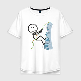 Мужская футболка хлопок Oversize с принтом Скалолаз в Тюмени, 100% хлопок | свободный крой, круглый ворот, “спинка” длиннее передней части | бытие | дело | жизнь | занятие | космос | любовь | мир | природа | профессия | человек