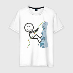 Мужская футболка хлопок с принтом Скалолаз в Тюмени, 100% хлопок | прямой крой, круглый вырез горловины, длина до линии бедер, слегка спущенное плечо. | бытие | дело | жизнь | занятие | космос | любовь | мир | природа | профессия | человек