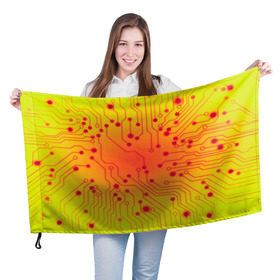 Флаг 3D с принтом Нано Технологии в Тюмени, 100% полиэстер | плотность ткани — 95 г/м2, размер — 67 х 109 см. Принт наносится с одной стороны | желтый | кибер | микросхема | оранжевый