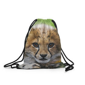 Рюкзак-мешок 3D с принтом Котёнок гепарда в Тюмени, 100% полиэстер | плотность ткани — 200 г/м2, размер — 35 х 45 см; лямки — толстые шнурки, застежка на шнуровке, без карманов и подкладки | гепард | дикая кошка | котёнок | кошка | лев | природа | тигр | хищник | ягуар