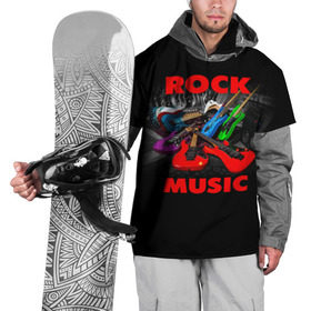 Накидка на куртку 3D с принтом Rock music в Тюмени, 100% полиэстер |  | Тематика изображения на принте: гитара | музыка | рок | рокер | электрогитара