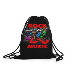 Рюкзак-мешок 3D с принтом Rock music в Тюмени, 100% полиэстер | плотность ткани — 200 г/м2, размер — 35 х 45 см; лямки — толстые шнурки, застежка на шнуровке, без карманов и подкладки | гитара | музыка | рок | рокер | электрогитара