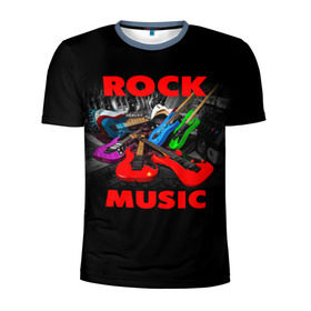 Мужская футболка 3D спортивная с принтом Rock music в Тюмени, 100% полиэстер с улучшенными характеристиками | приталенный силуэт, круглая горловина, широкие плечи, сужается к линии бедра | гитара | музыка | рок | рокер | электрогитара