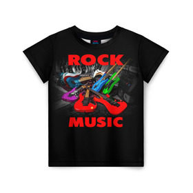 Детская футболка 3D с принтом Rock music в Тюмени, 100% гипоаллергенный полиэфир | прямой крой, круглый вырез горловины, длина до линии бедер, чуть спущенное плечо, ткань немного тянется | Тематика изображения на принте: гитара | музыка | рок | рокер | электрогитара