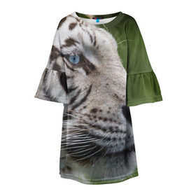 Детское платье 3D с принтом Белый тигр в Тюмени, 100% полиэстер | прямой силуэт, чуть расширенный к низу. Круглая горловина, на рукавах — воланы | Тематика изображения на принте: абессинкая | домашние | животные | кот | котенок | кошка | порода | сиамская | тигр | хищник