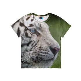 Детская футболка 3D с принтом Белый тигр в Тюмени, 100% гипоаллергенный полиэфир | прямой крой, круглый вырез горловины, длина до линии бедер, чуть спущенное плечо, ткань немного тянется | абессинкая | домашние | животные | кот | котенок | кошка | порода | сиамская | тигр | хищник