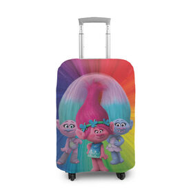 Чехол для чемодана 3D с принтом Тролли в Тюмени, 86% полиэфир, 14% спандекс | двустороннее нанесение принта, прорези для ручек и колес | princess poppy | troll poppy | troll satin and chenille | trolls | розочка | сатинка и синелька | тролли | цветан