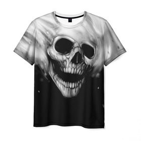 Мужская футболка 3D с принтом Череп в Тюмени, 100% полиэфир | прямой крой, круглый вырез горловины, длина до линии бедер | Тематика изображения на принте: black and white | fire | skull | монстр | огонь | привидение | череп | чёрно белый