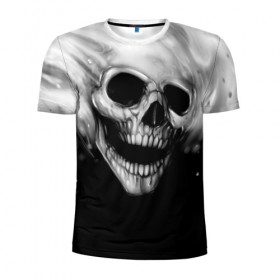 Мужская футболка 3D спортивная с принтом Череп в Тюмени, 100% полиэстер с улучшенными характеристиками | приталенный силуэт, круглая горловина, широкие плечи, сужается к линии бедра | black and white | fire | skull | монстр | огонь | привидение | череп | чёрно белый