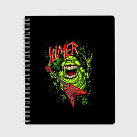 Тетрадь с принтом SLIMER в Тюмени, 100% бумага | 48 листов, плотность листов — 60 г/м2, плотность картонной обложки — 250 г/м2. Листы скреплены сбоку удобной пружинной спиралью. Уголки страниц и обложки скругленные. Цвет линий — светло-серый
 | slayer | слейер