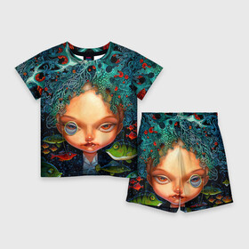 Детский костюм с шортами 3D с принтом Fantasy art в Тюмени,  |  | art | bright | bubbles | color | colors | face | fish | girl | painting | pattern | patterns | water | вода | девушка | искусство | картина | краски | лицо | орнамент | пузыри | рыбы | творчество | узоры | цвет | яркие