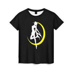 Женская футболка 3D с принтом Сейлор Мун в Тюмени, 100% полиэфир ( синтетическое хлопкоподобное полотно) | прямой крой, круглый вырез горловины, длина до линии бедер | logo | moon | девушка | детство | желтый | луна | мультик | мультики | черный