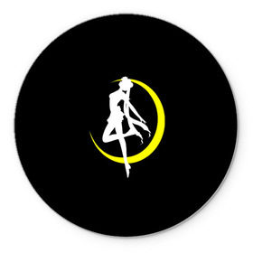 Коврик круглый с принтом Сейлор Мун в Тюмени, резина и полиэстер | круглая форма, изображение наносится на всю лицевую часть | logo | moon | девушка | детство | желтый | луна | мультик | мультики | черный
