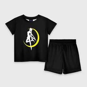 Детский костюм с шортами 3D с принтом Сейлор Мун в Тюмени,  |  | Тематика изображения на принте: logo | moon | девушка | детство | желтый | луна | мультик | мультики | черный